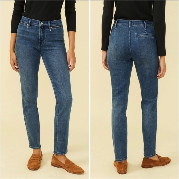 J. McLaughlin Yara Medium Indigo Blue Straight Tapered Leg Jeans - Picture 1 of 9